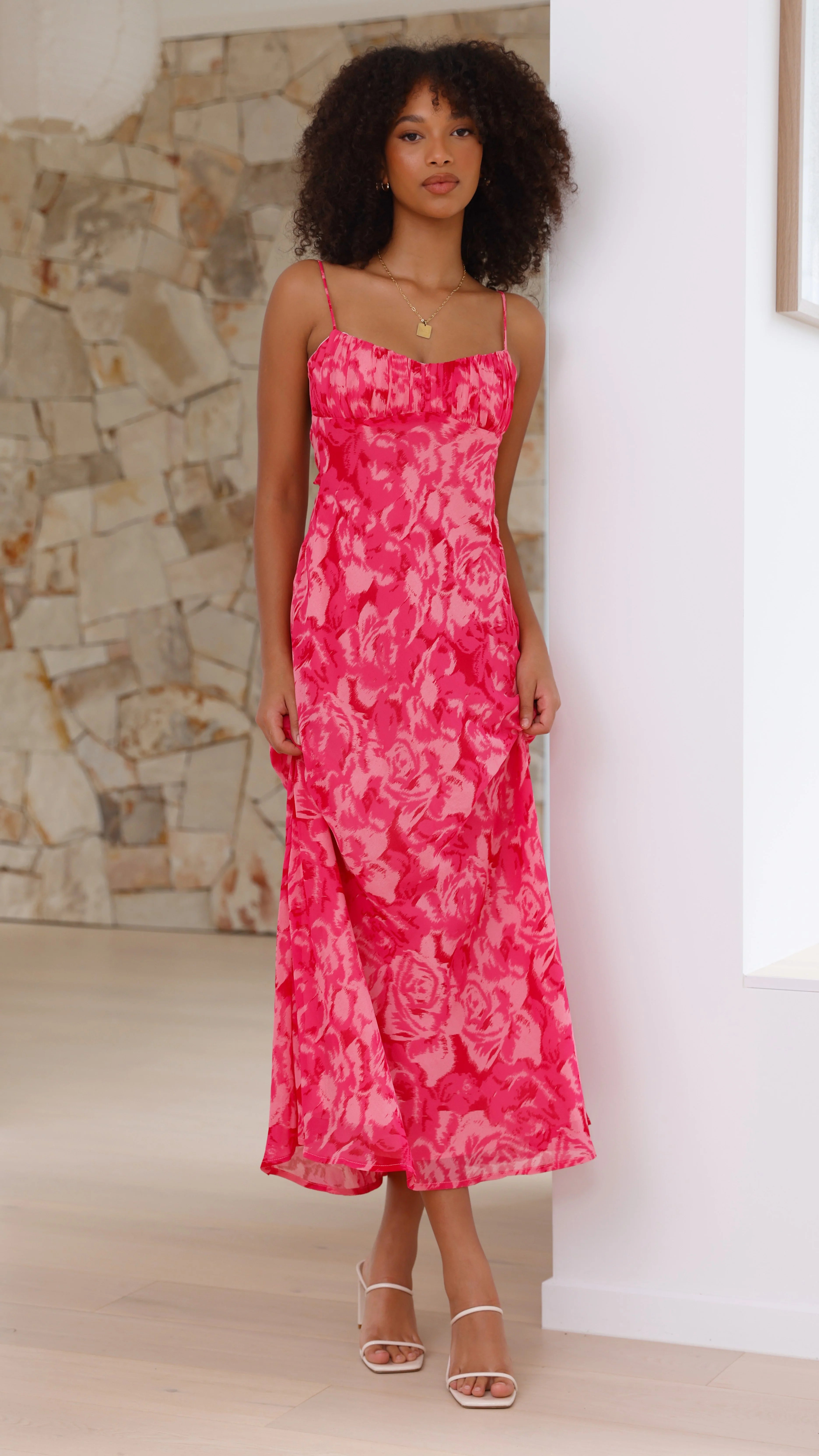 Margie Midi Dress Pink Floral