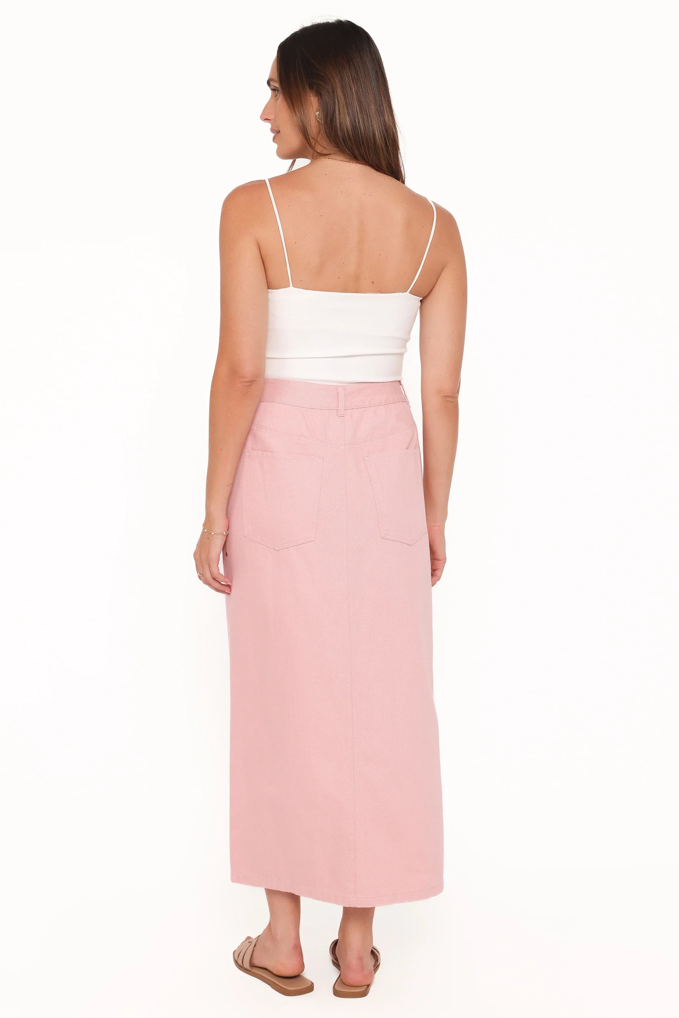 Dana Denim Midi Skirt Dusty Pink