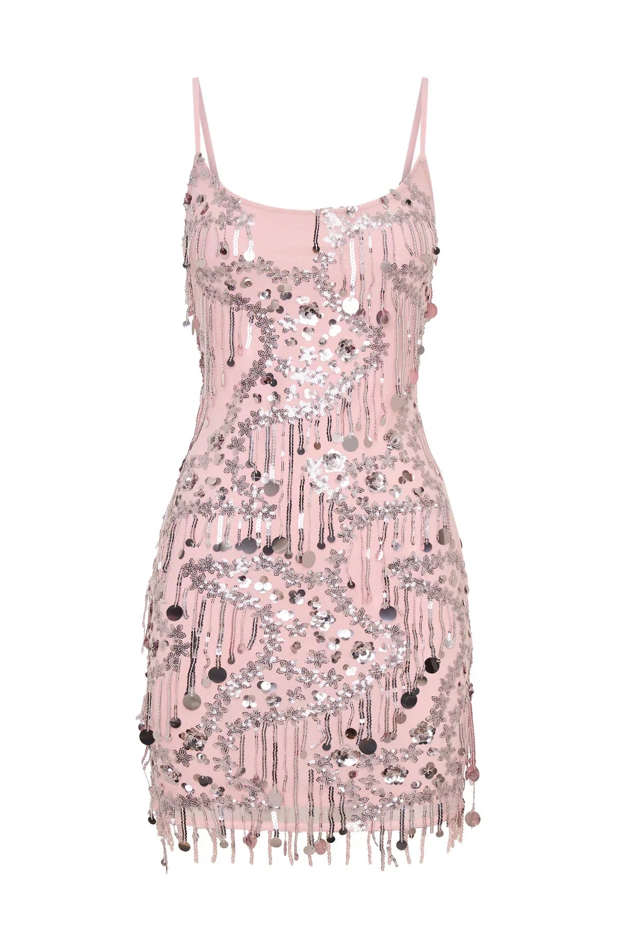 Decadent Daze Beaded Mini Dress Baby Pink