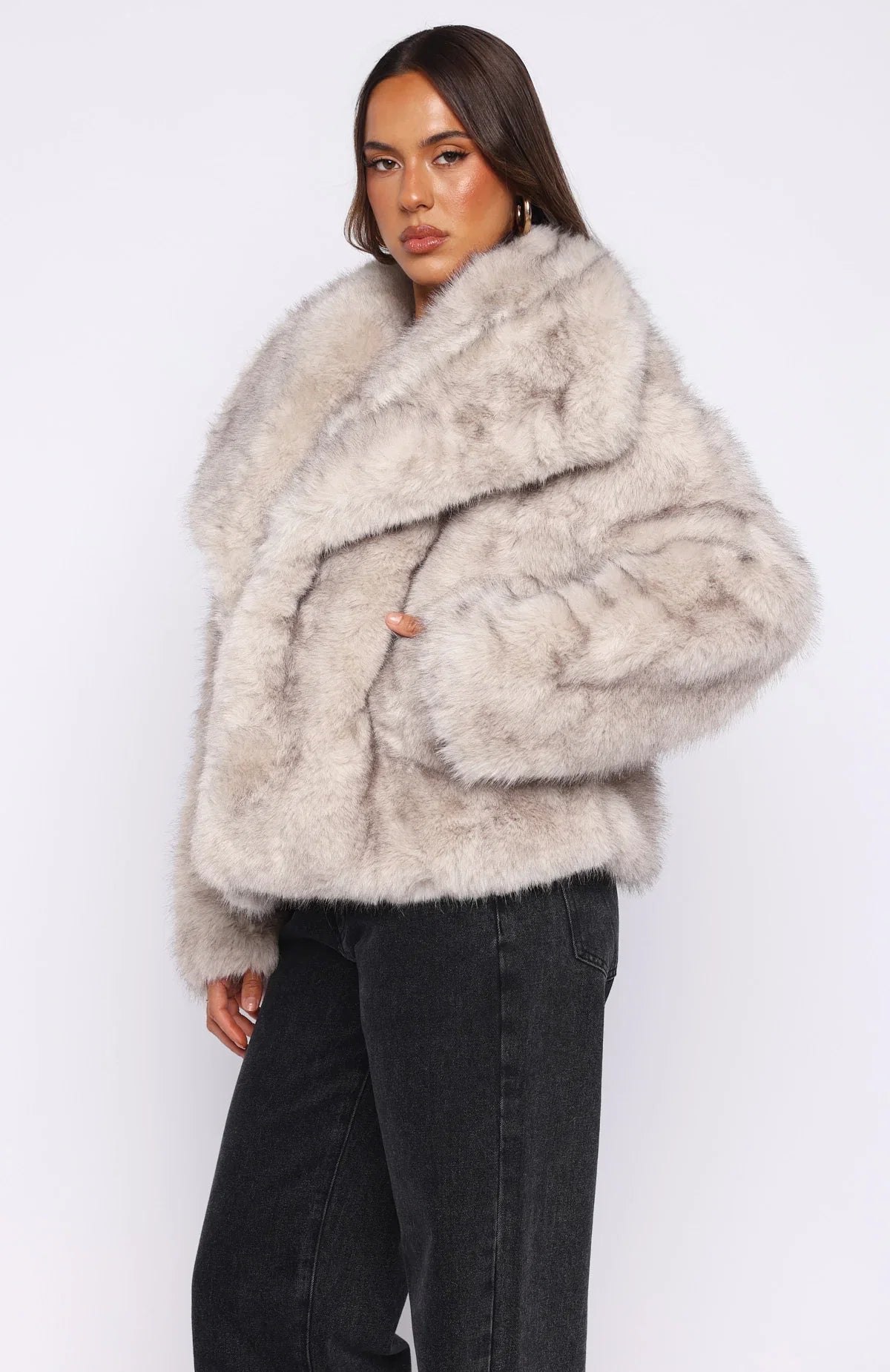 Dirty Martini Faux Fur Jacket Smokey Taupe
