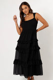 Marli Ruffle Midi Dress Black