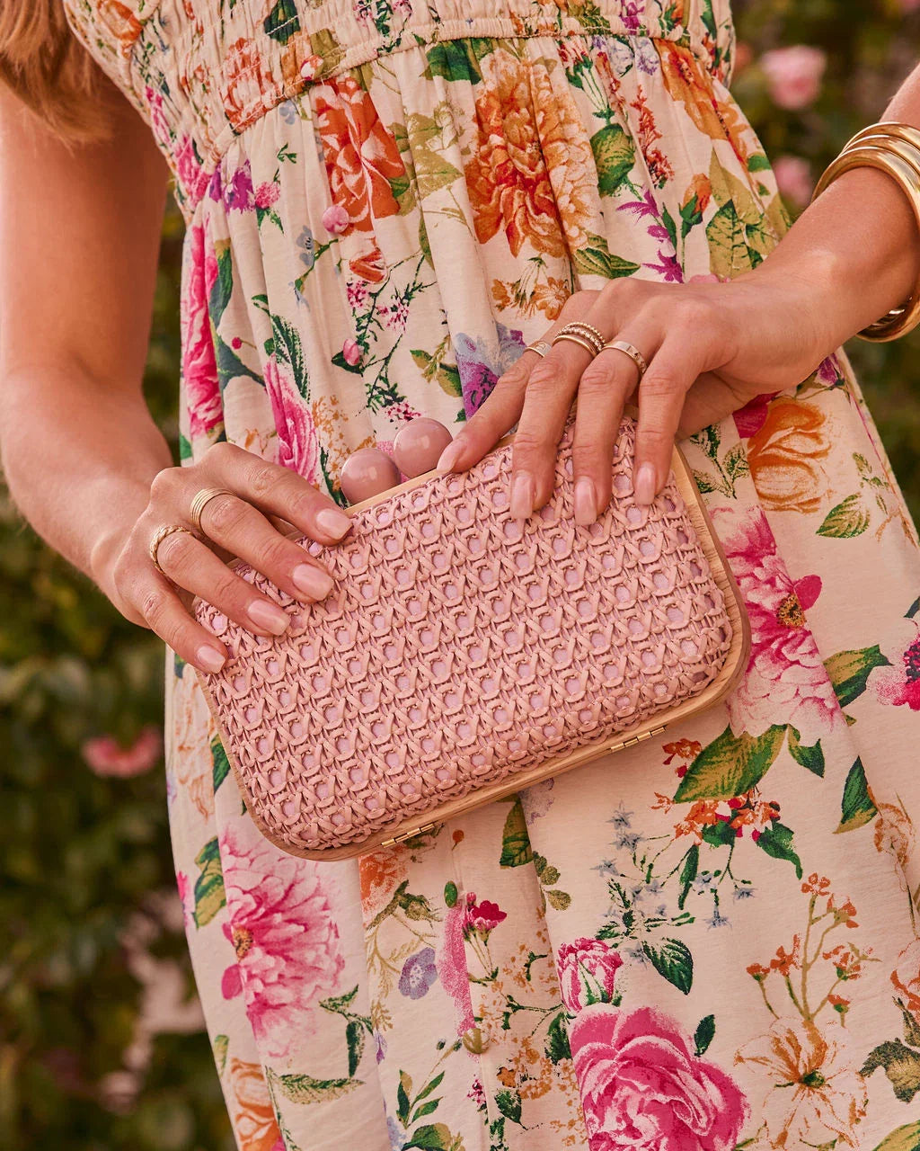 Lindsie Woven Vegan Leather Wooden Frame Clutch