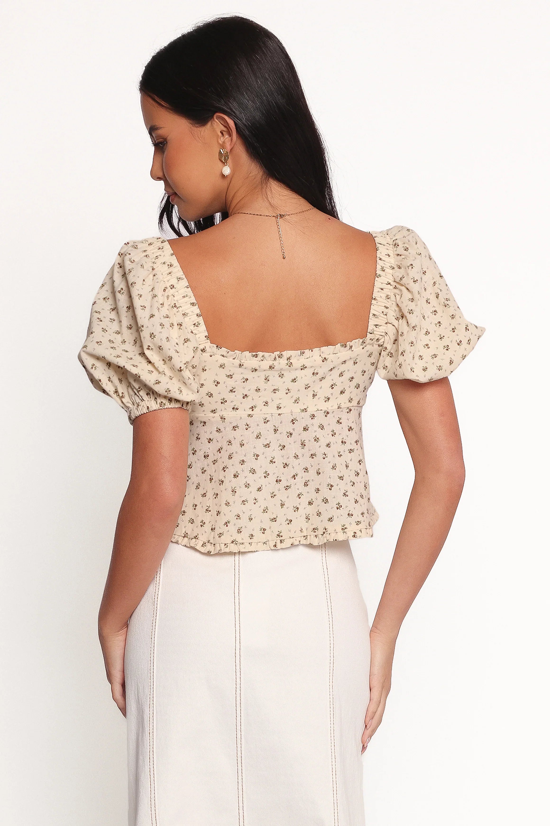 Maud Top Cream Brown Floral
