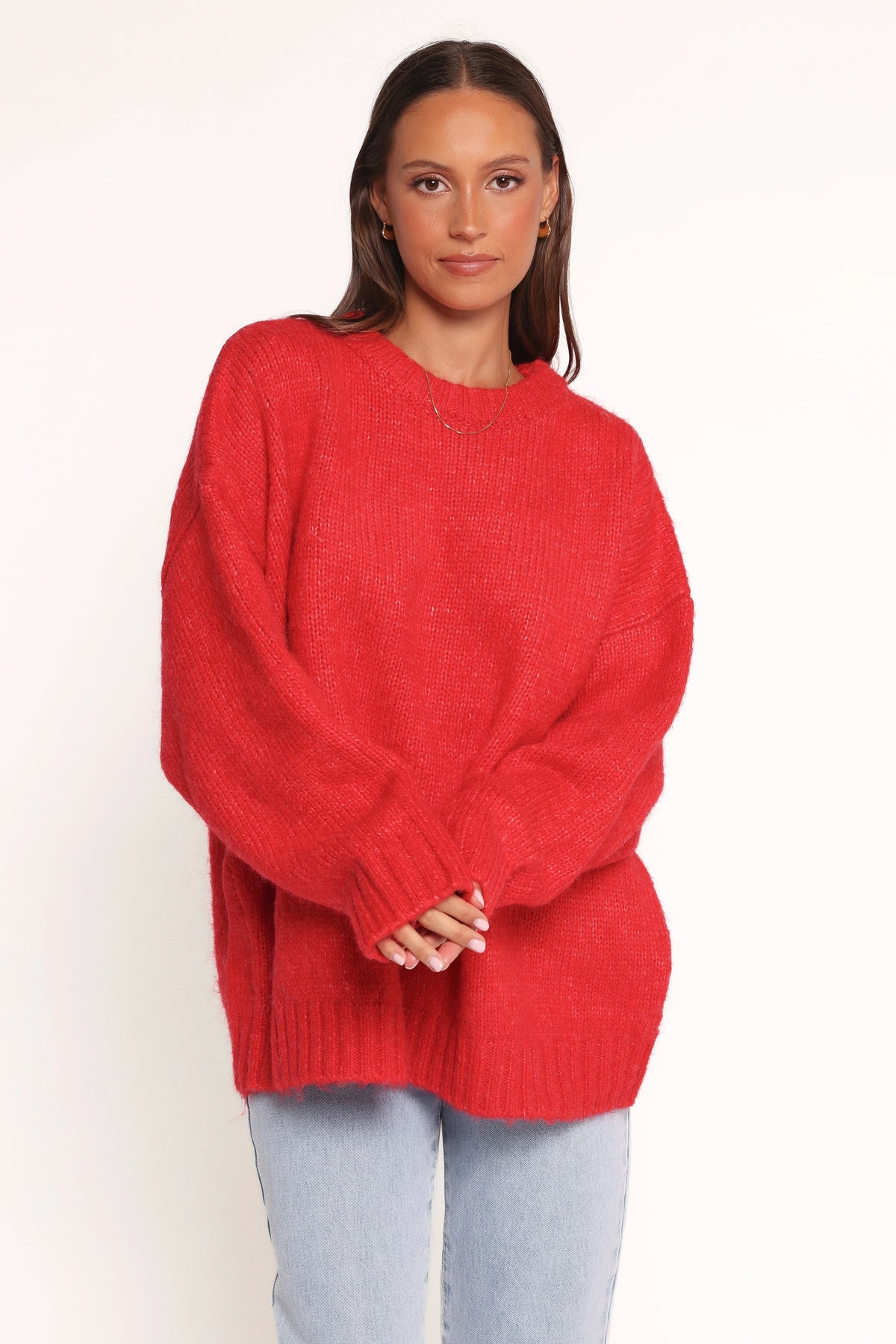 Lloyd Oversized Crew Knit Sweater Red