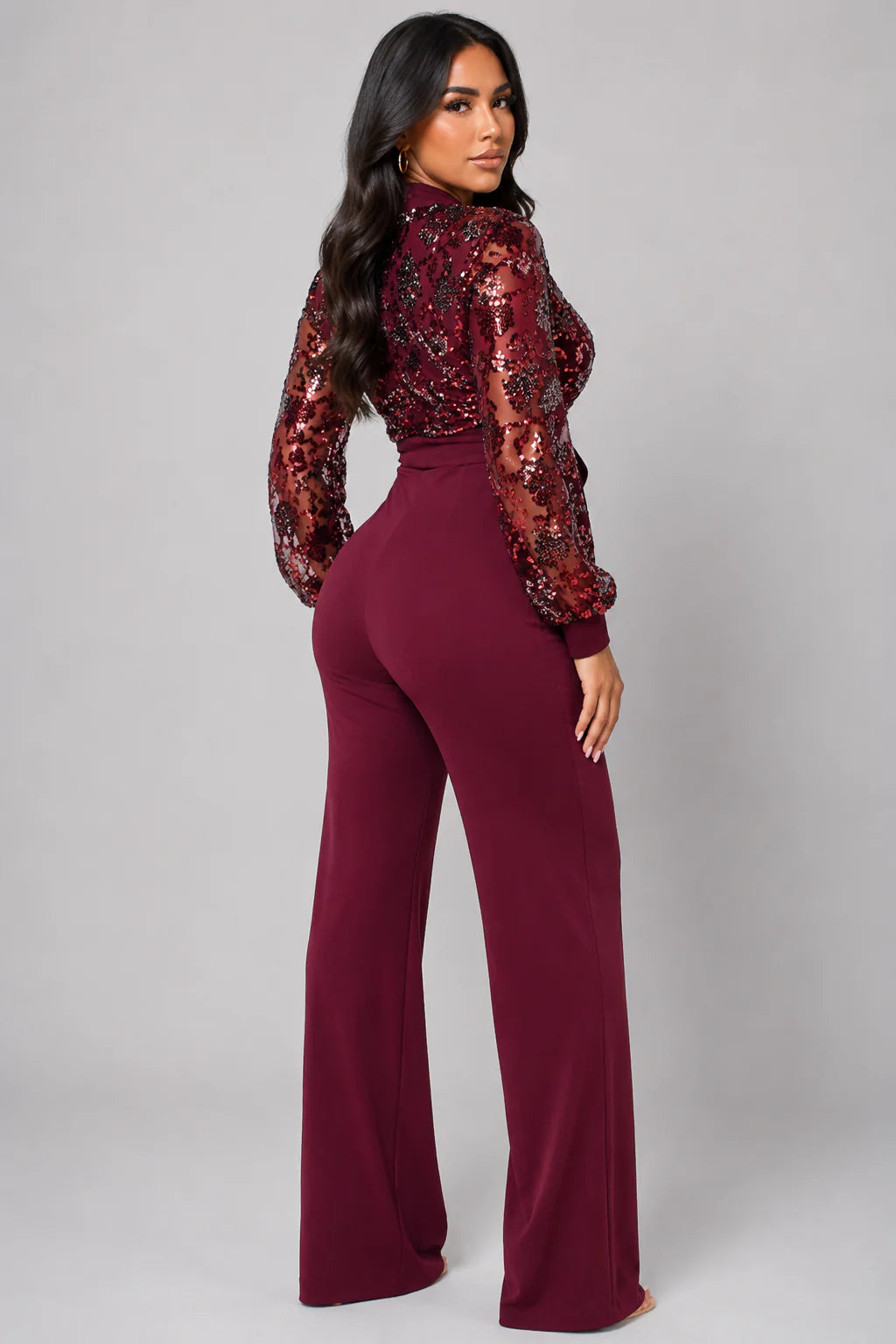 Eve Wine Red Sequin Jumpsuit