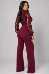Eve Wine Red Sequin Jumpsuit