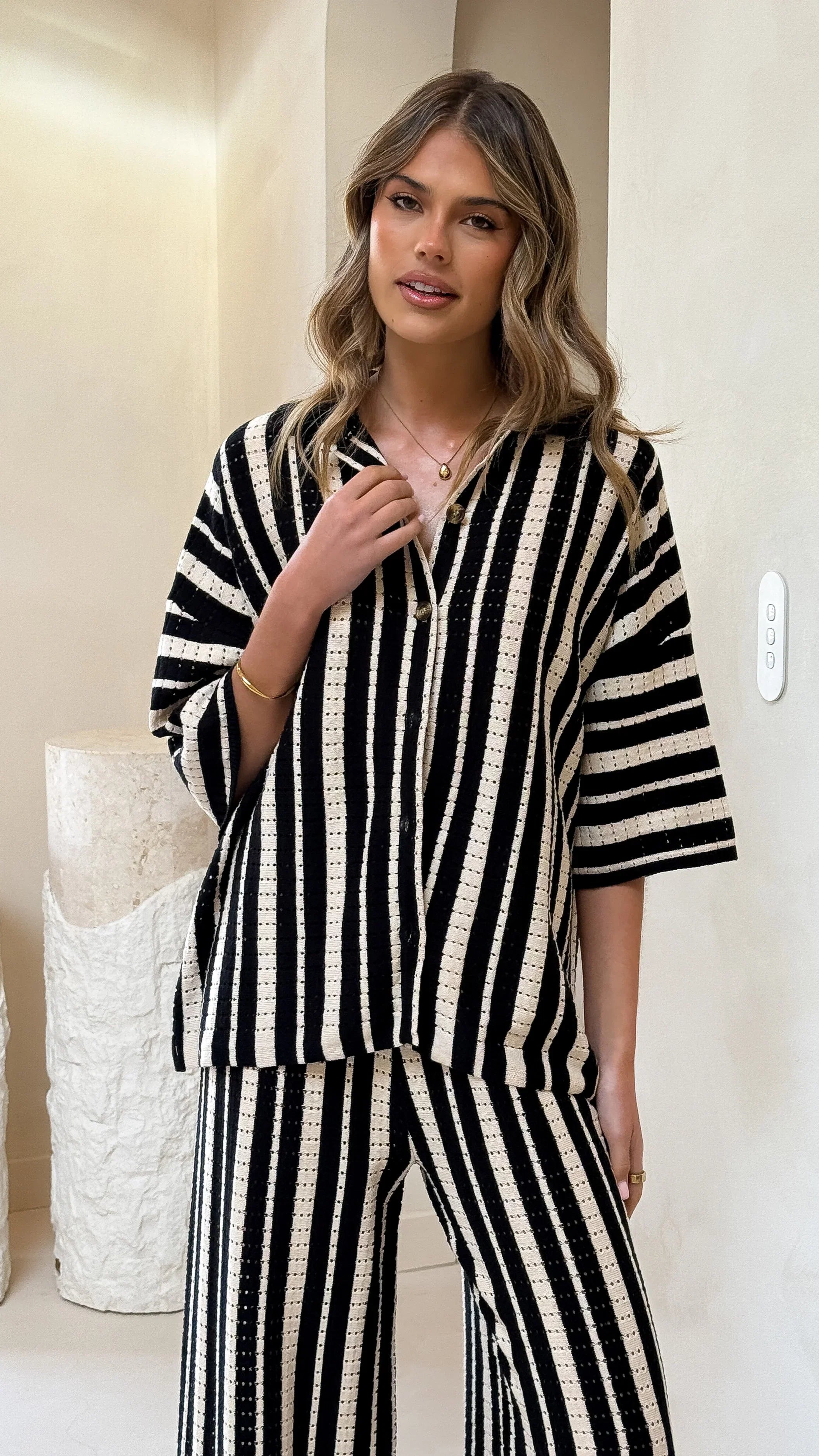 Layla Button Up Knit Shirt Black
