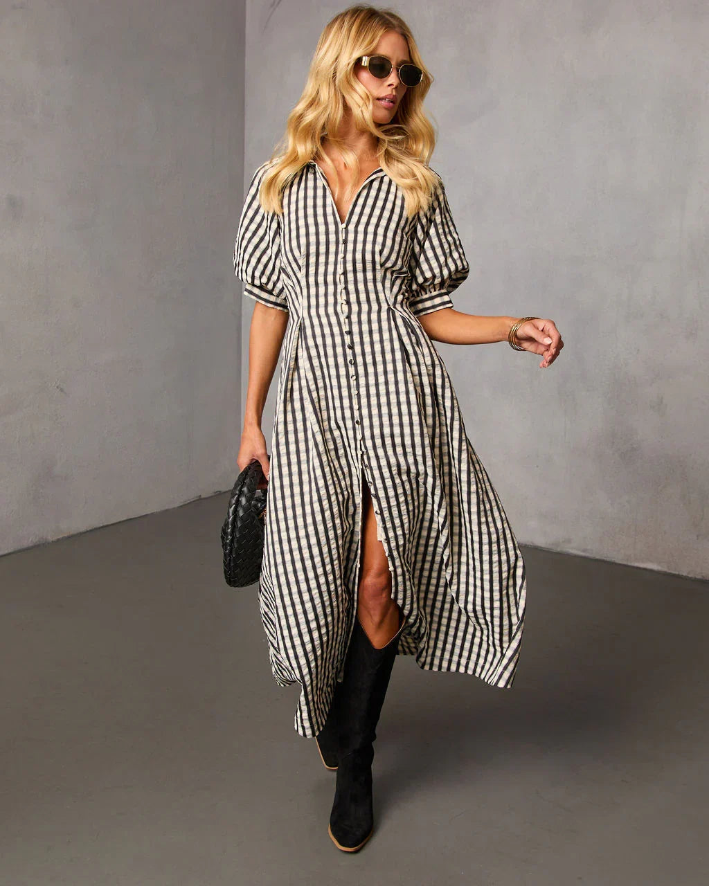 Arleen Gingham Midi Shirt Dress