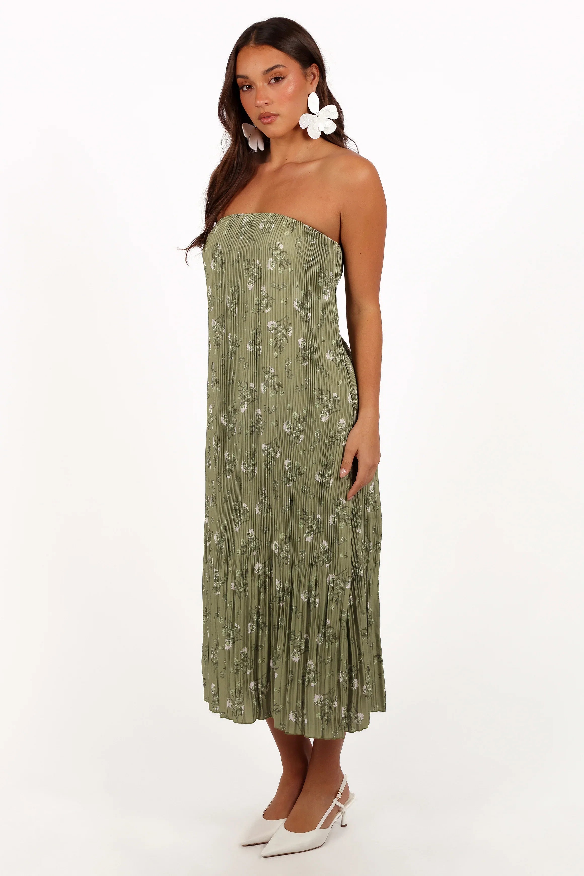 Sylvie Strapless Midi Dress Sage Botanical