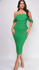Kat Mesh Off Shoulder Dress Green