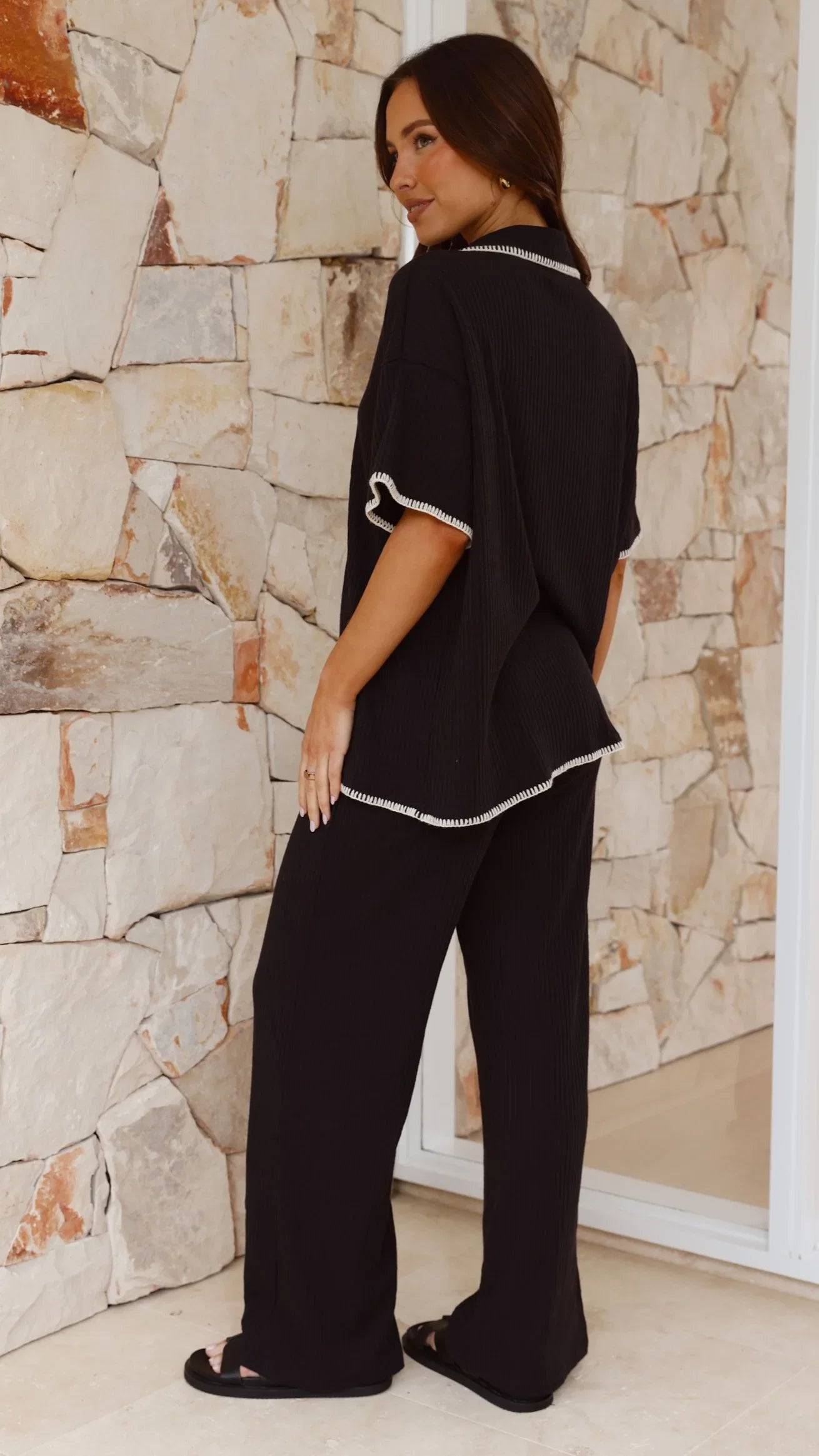 Madian Button Up Shirt and Pants Set Black