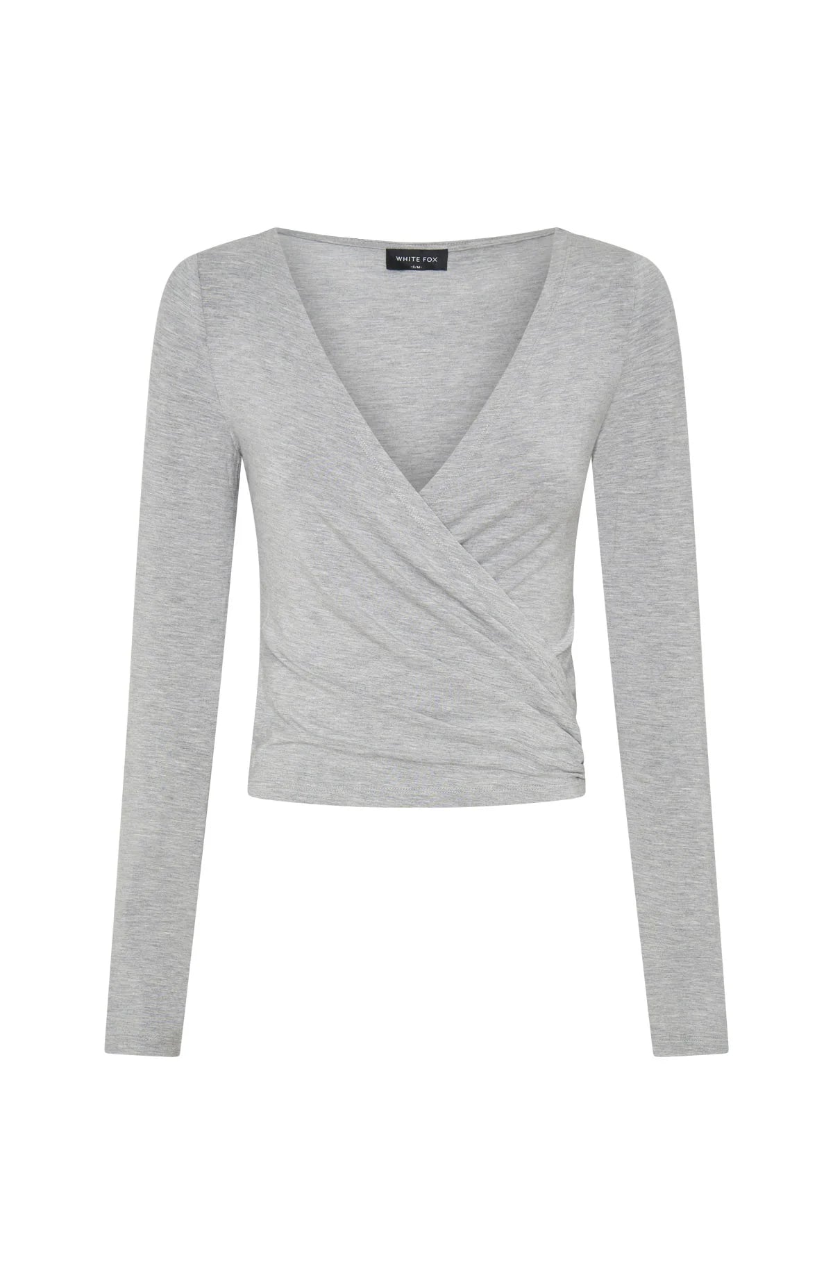 Staying Cute Long Sleeve Wrap Top Grey Marle