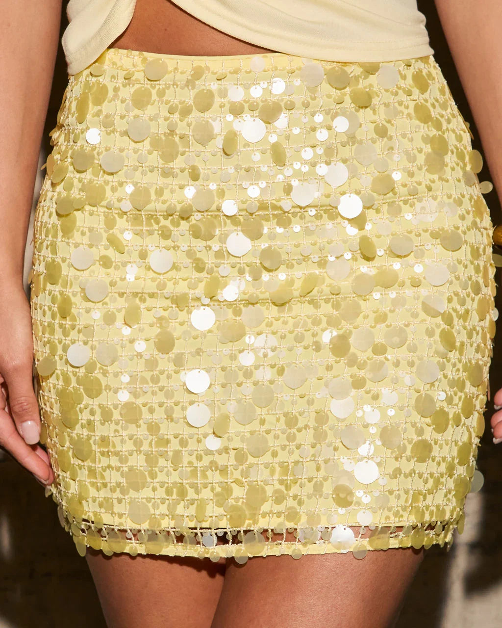 Party Whisper Open Knit Sequin Mini Skirt