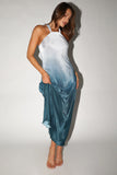 Melody Plisse Halter Maxi Dress Navy Gradient