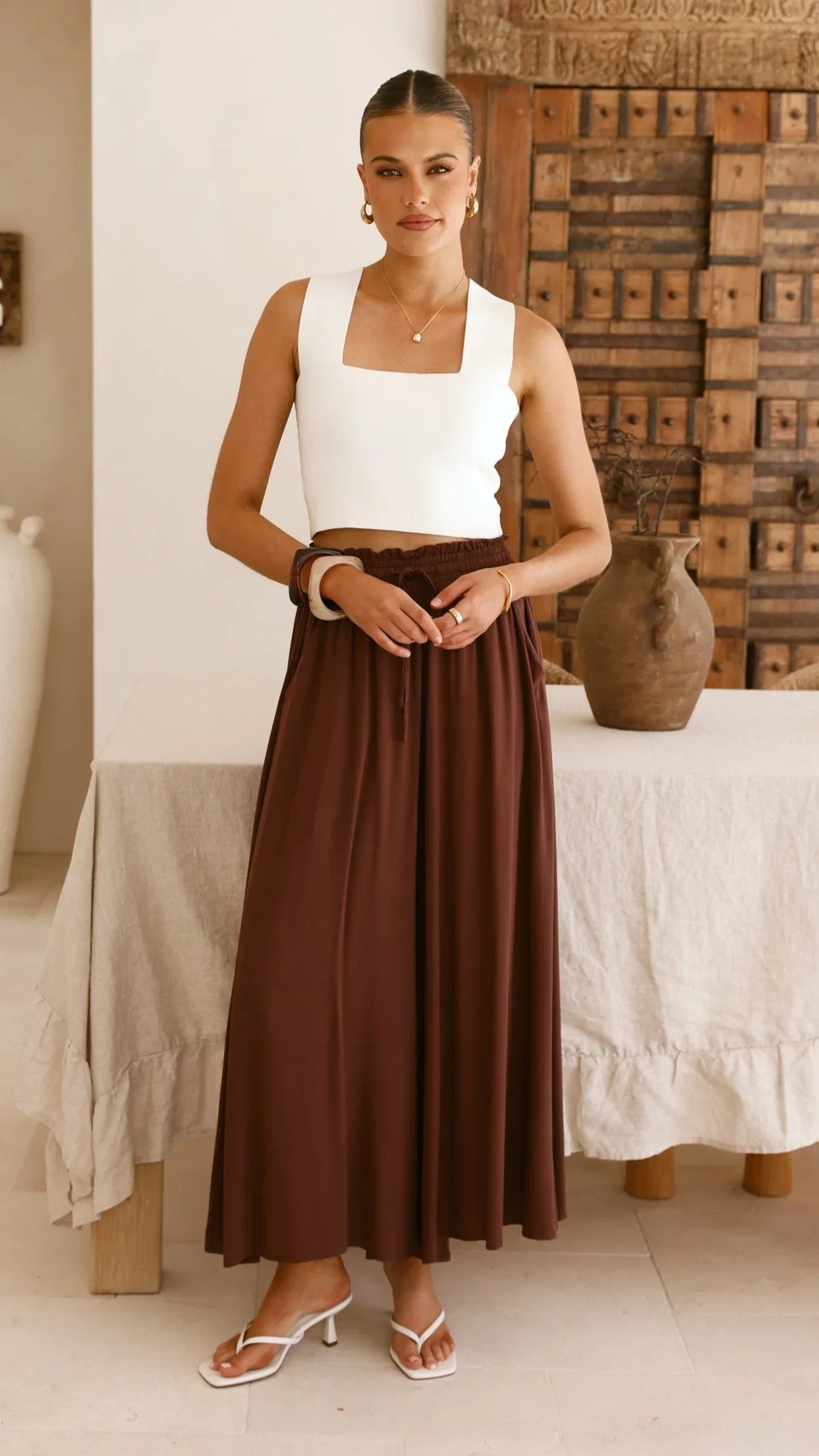 Aria Wide Leg Pants Chocolate