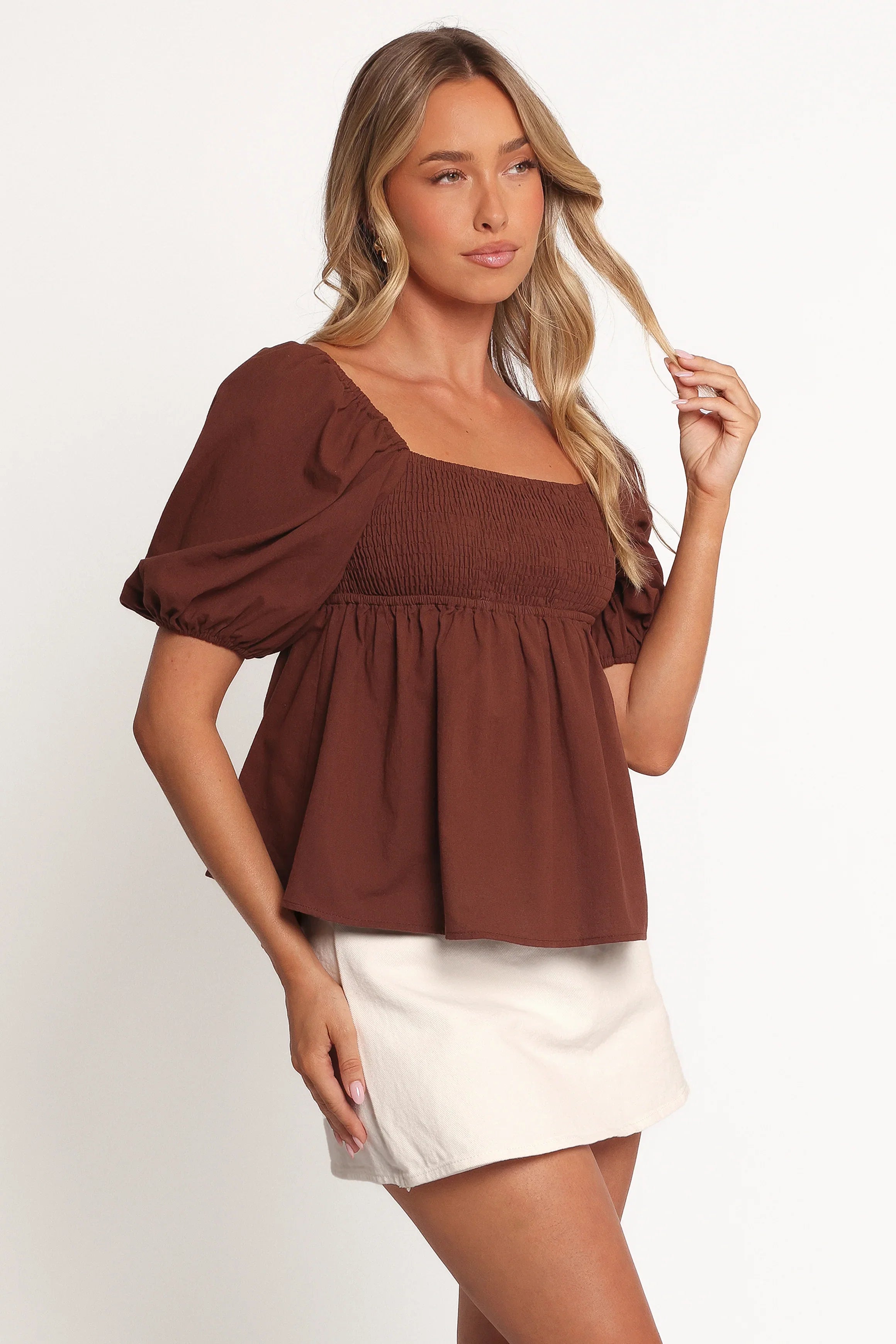 Jemima Puff Sleeve Top Chocolate