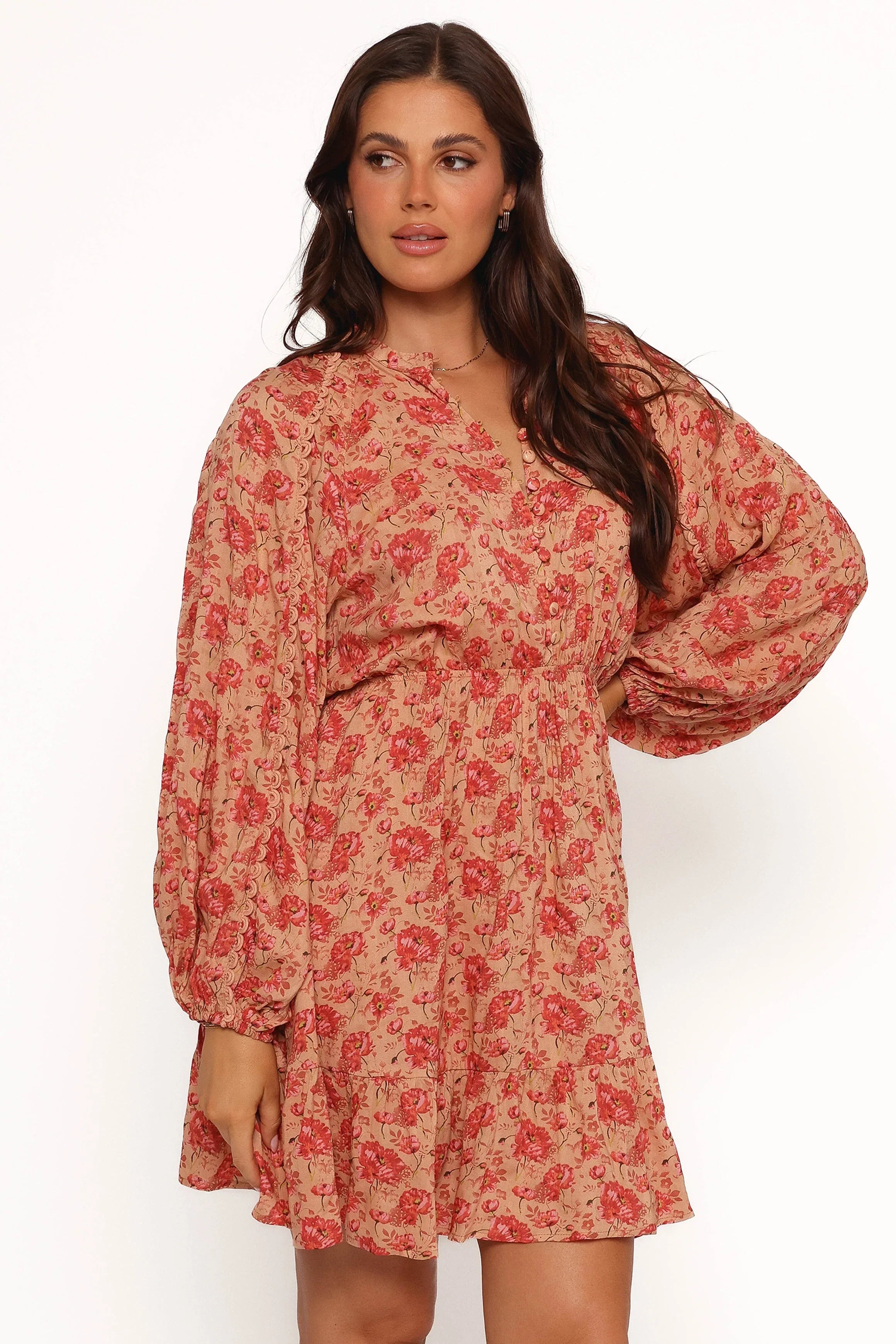 Marti Mini Dress Tan Floral