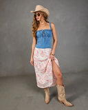 Slow Afternoon Smocked Bust Tie Denim Top