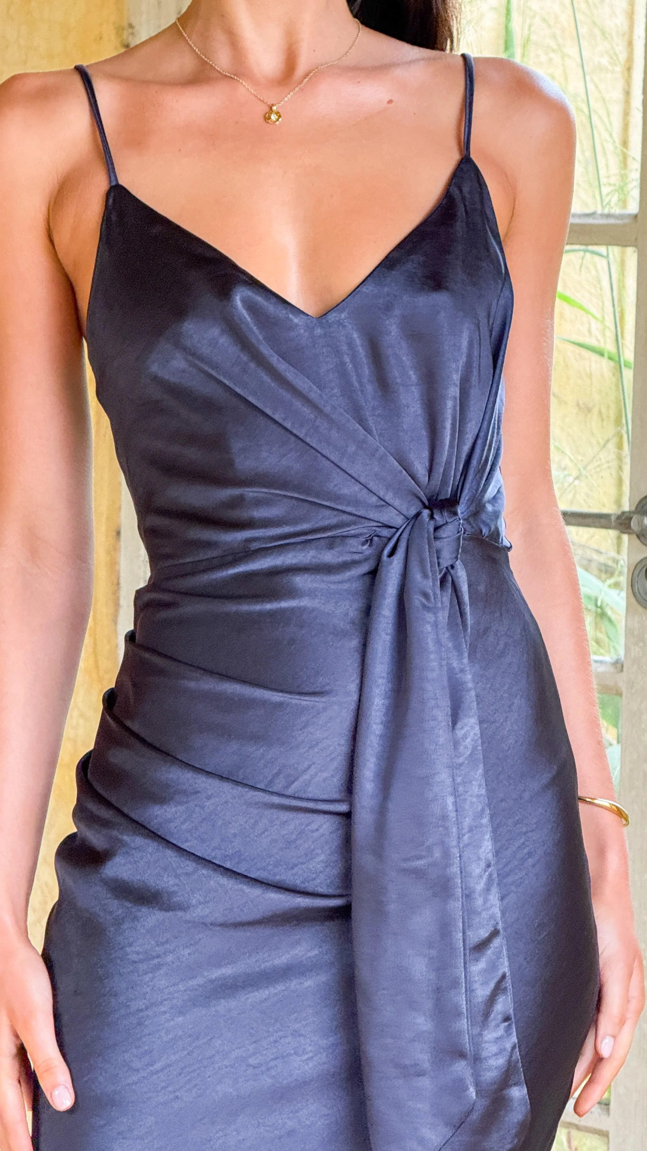 Yasmeen Tie Front Maxi Dress Navy