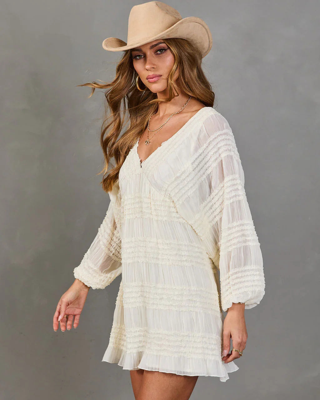 Afternoon Haze Ruffle Trim Mini Dress