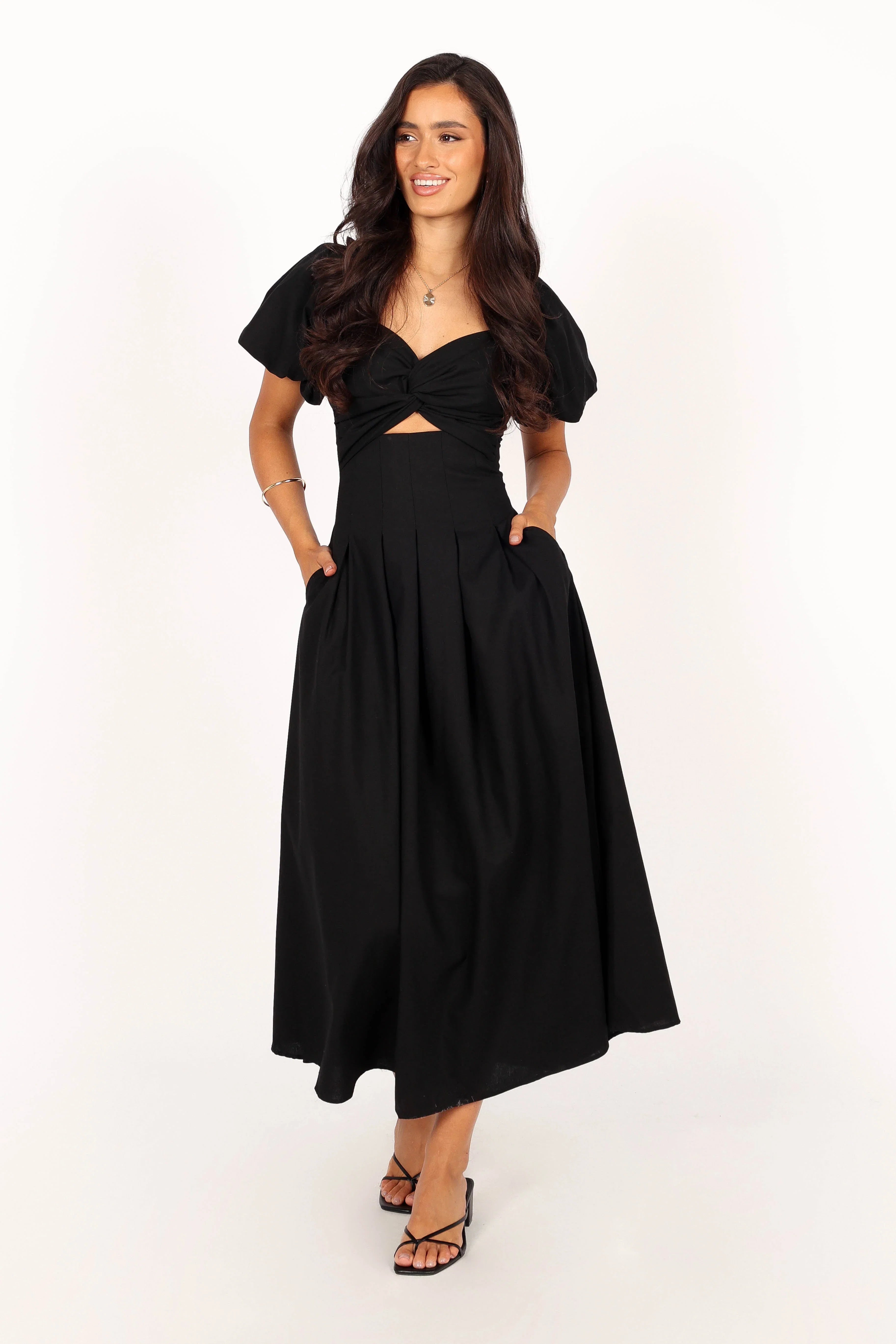 Maria Puff Sleeve Midi Dress Black