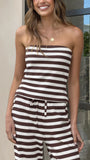 Milla Strapless Top Pants Set Brown Beige Stripe