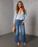 Velda Front Tie V Neck Peplum Top