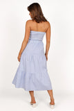 Maisie Strapless Midi Dress Blue Stripe