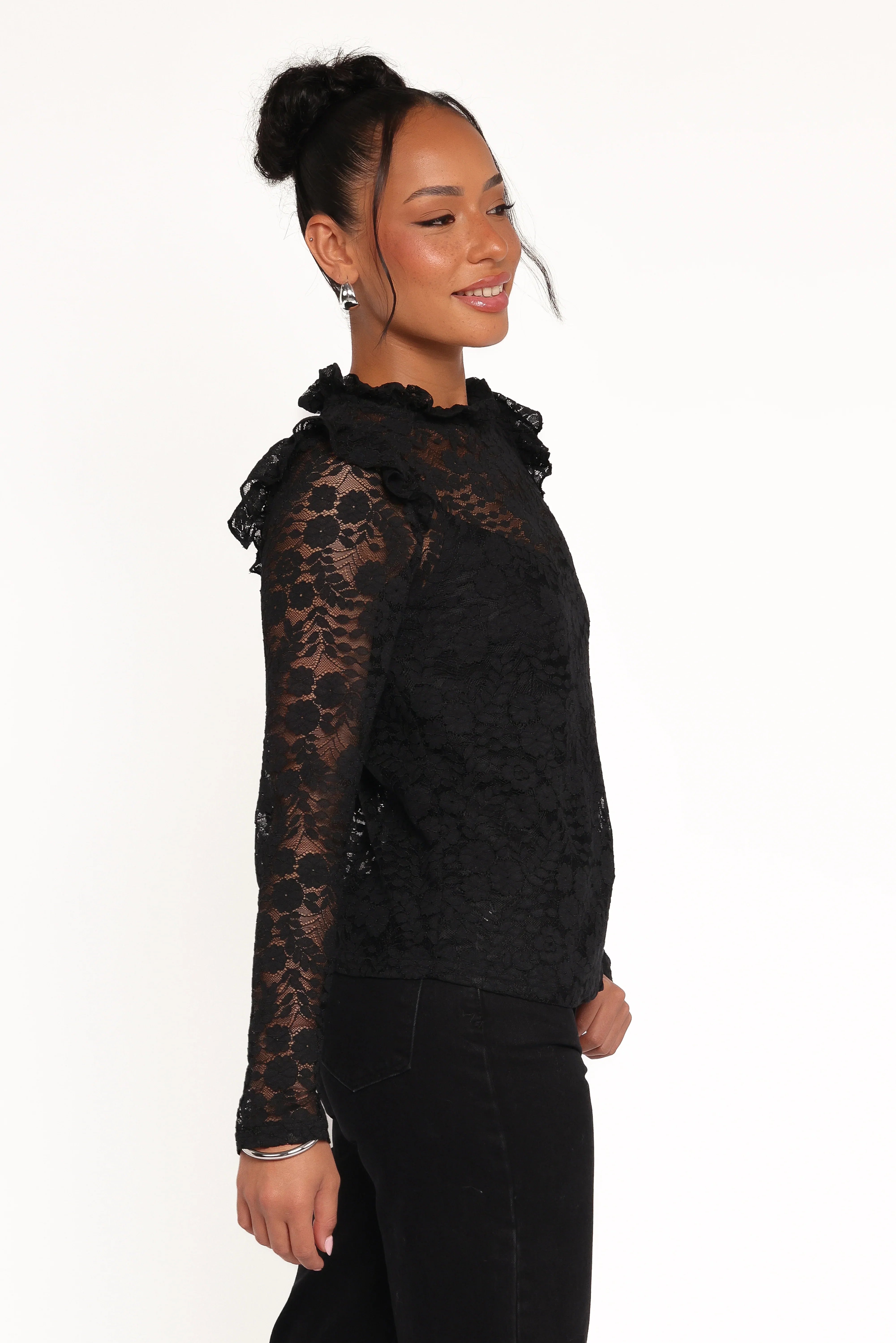 Lettie Lace Ruffle Top Black