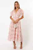 Daphne Ruffle Midi Dress Pink Orange