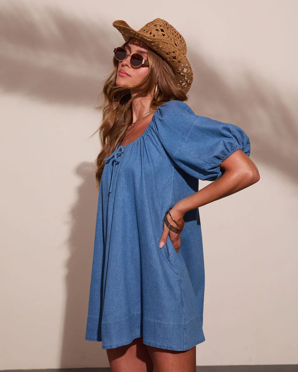 Mellanie Shift Chambray Mini Dress