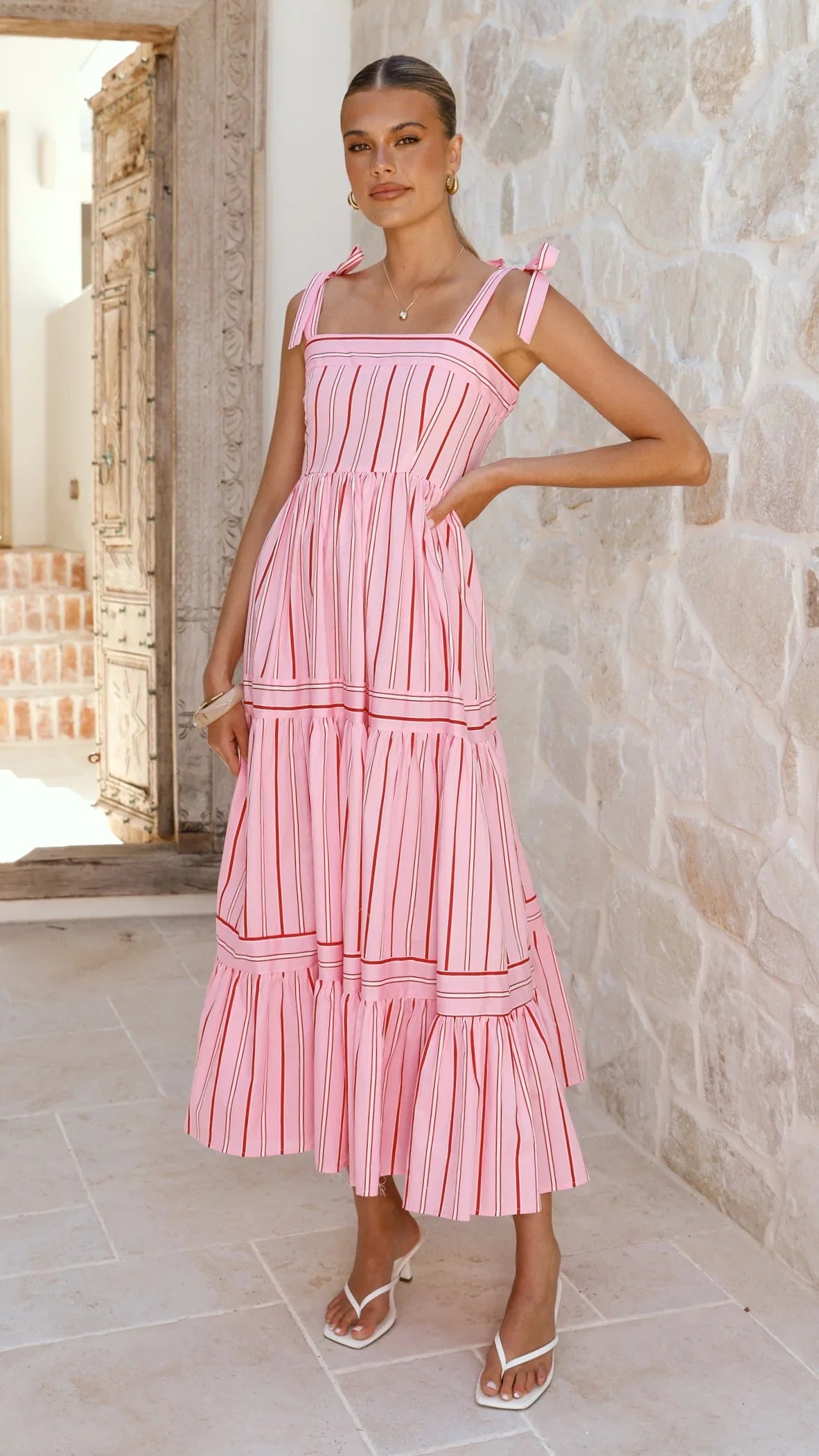 Caju Maxi Dress Pink Stripe