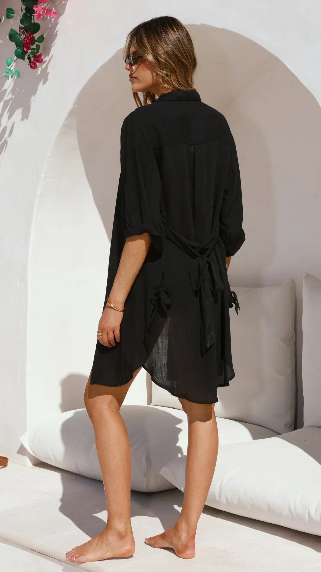 Vesper Button Down Beach Cover Up Black