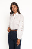 Aeloria Button Front Shirt White Embroidery