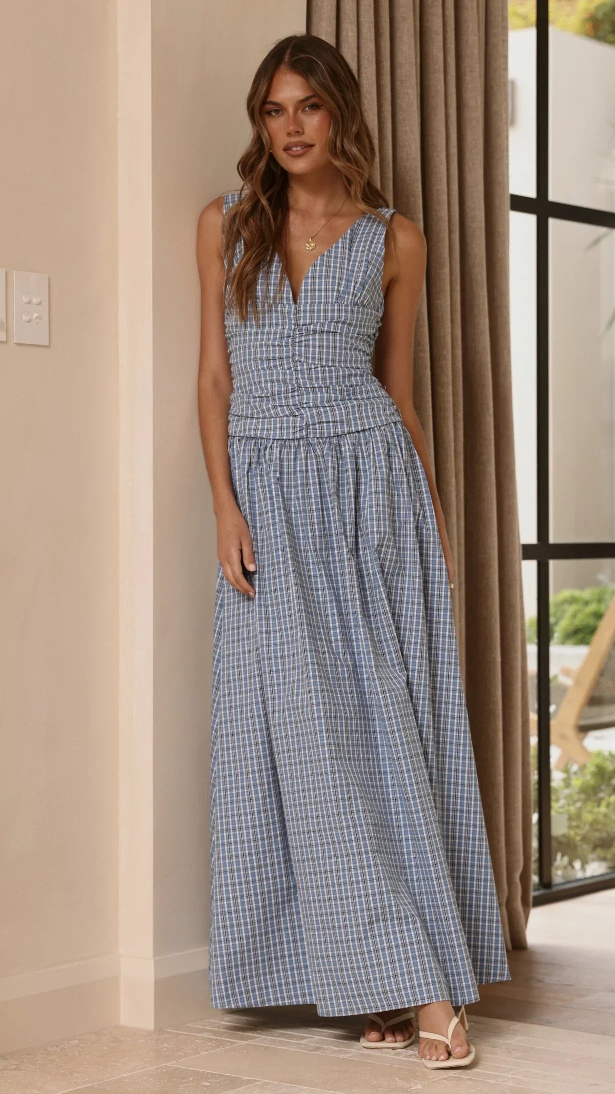 Sanya Maxi Dress Blue Check