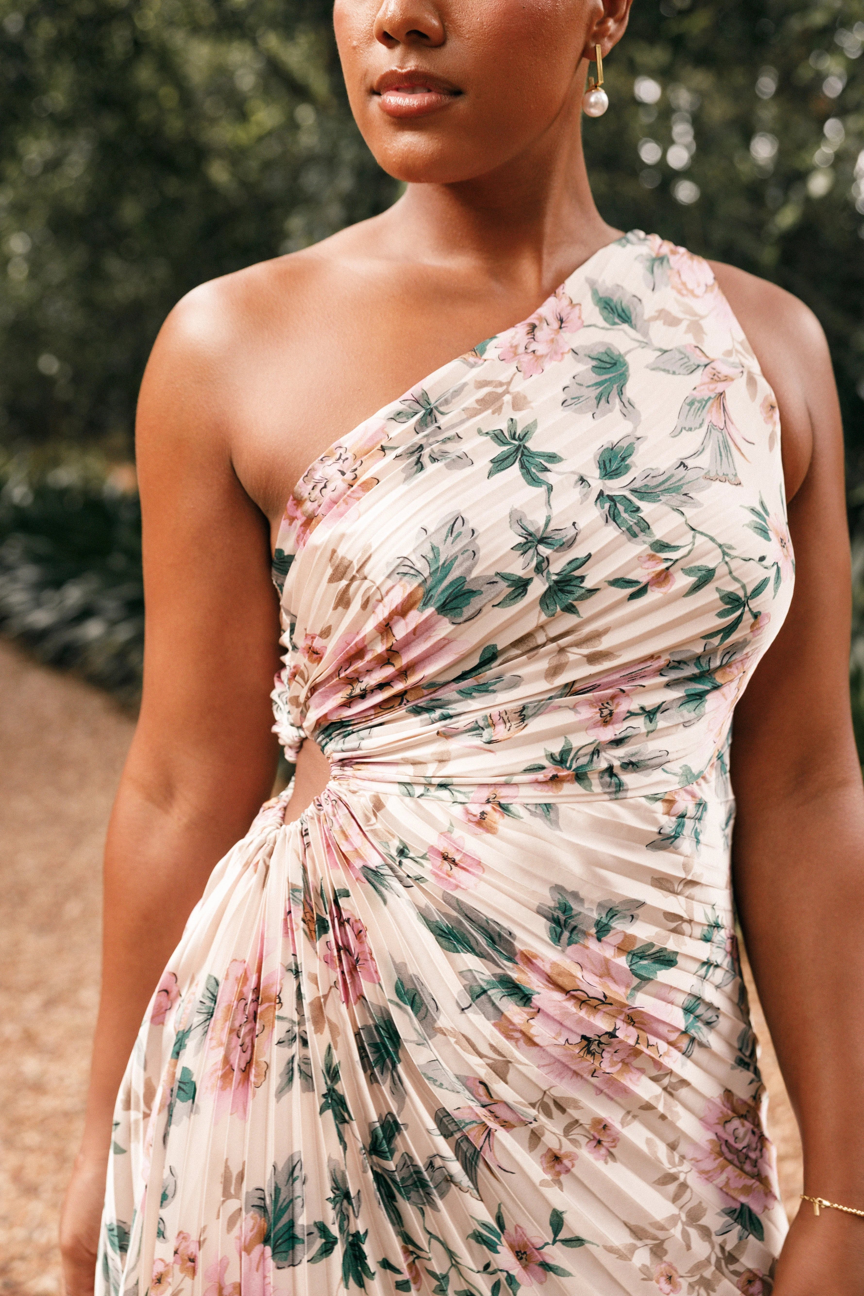 Kleo One Shoulder Maxi Dress Pink Floral