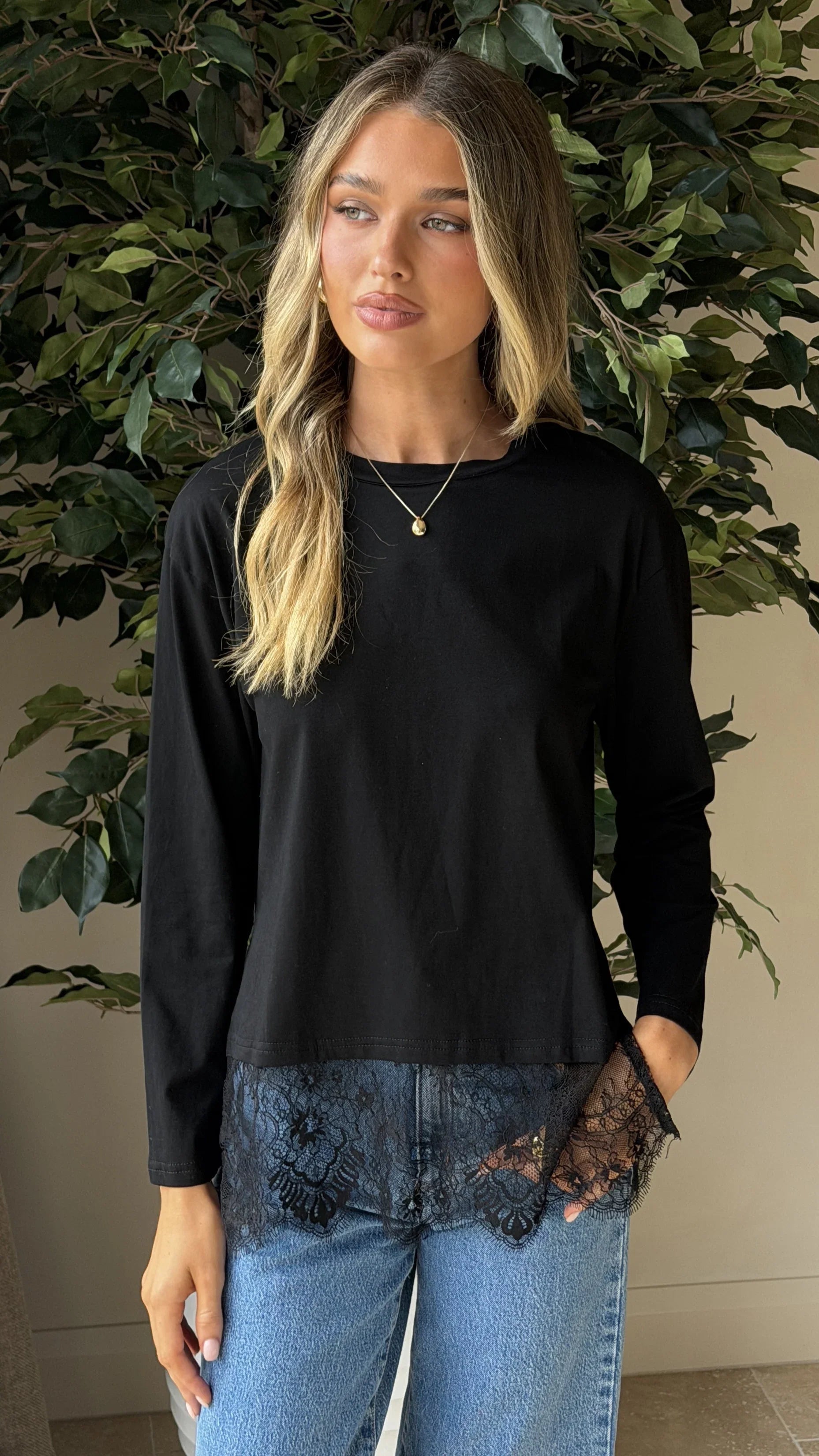 Alina Lace Trim Top Black