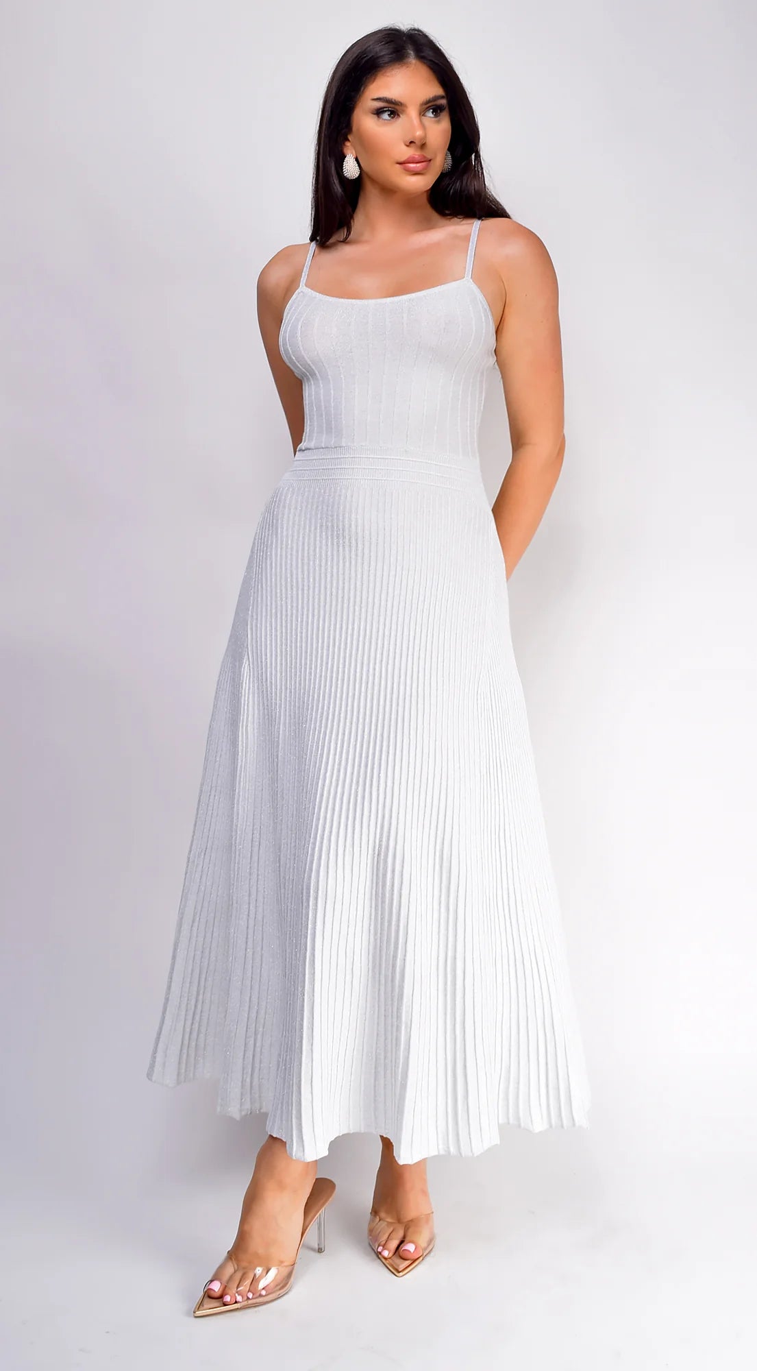 Janece Shimmer Knit Midi Dress Silver