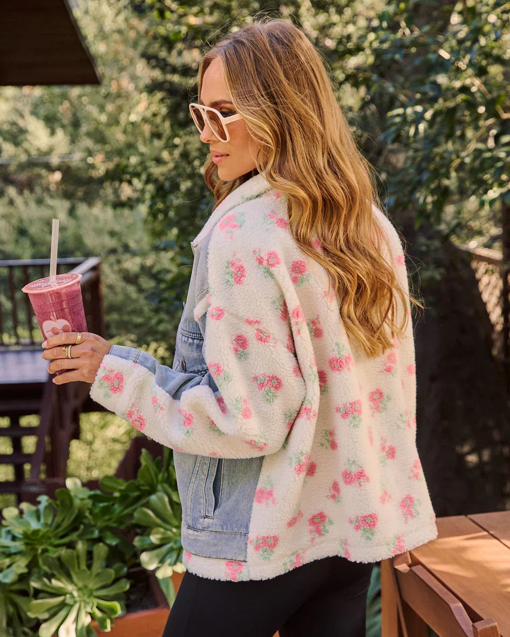 Leony Denim Contrast Printed Sherpa Coat