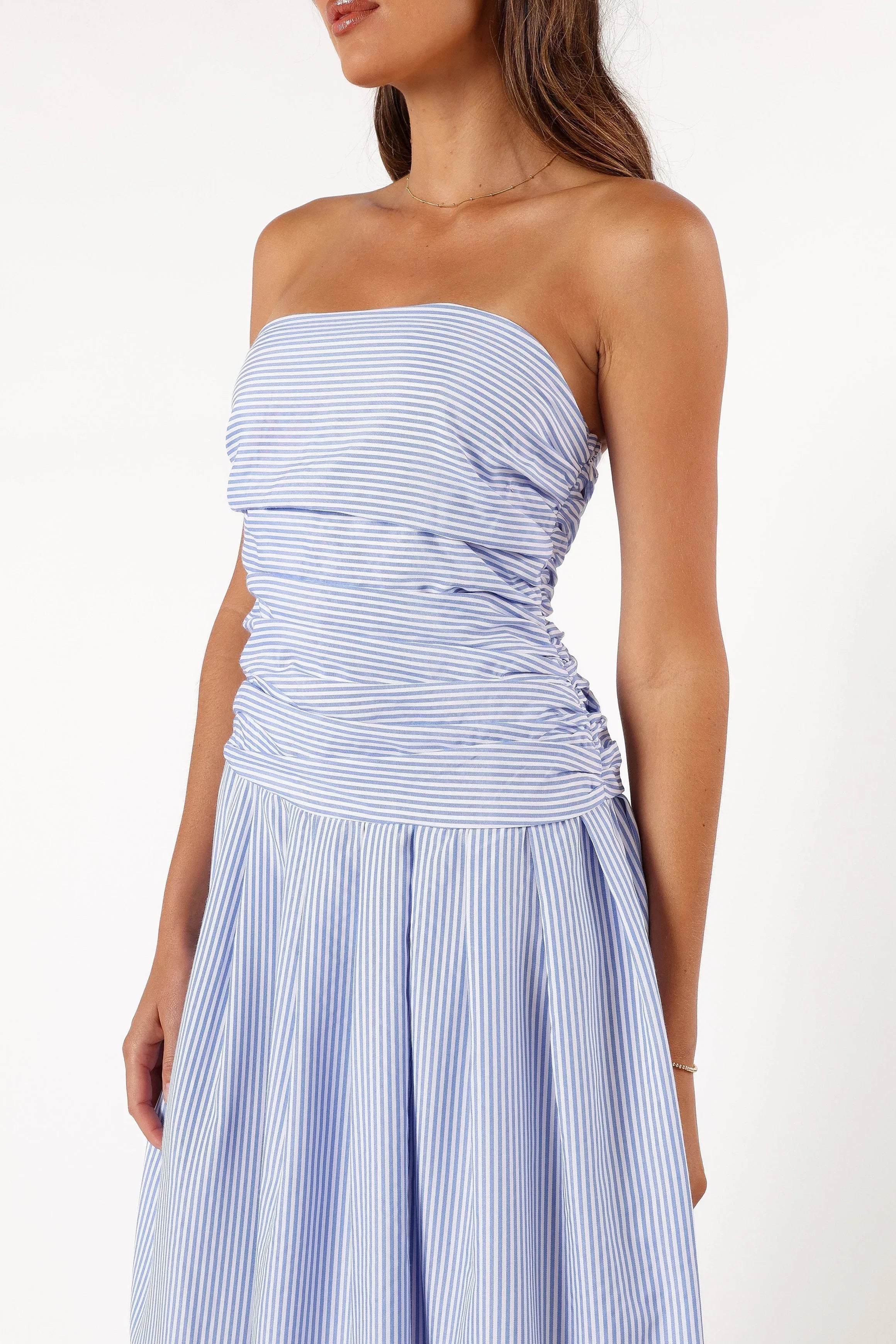 Avalee Strapless Maxi Dress Blue Stripe