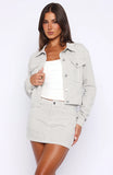 Mariah Mid Rise Striped Denim Skirt Grey White