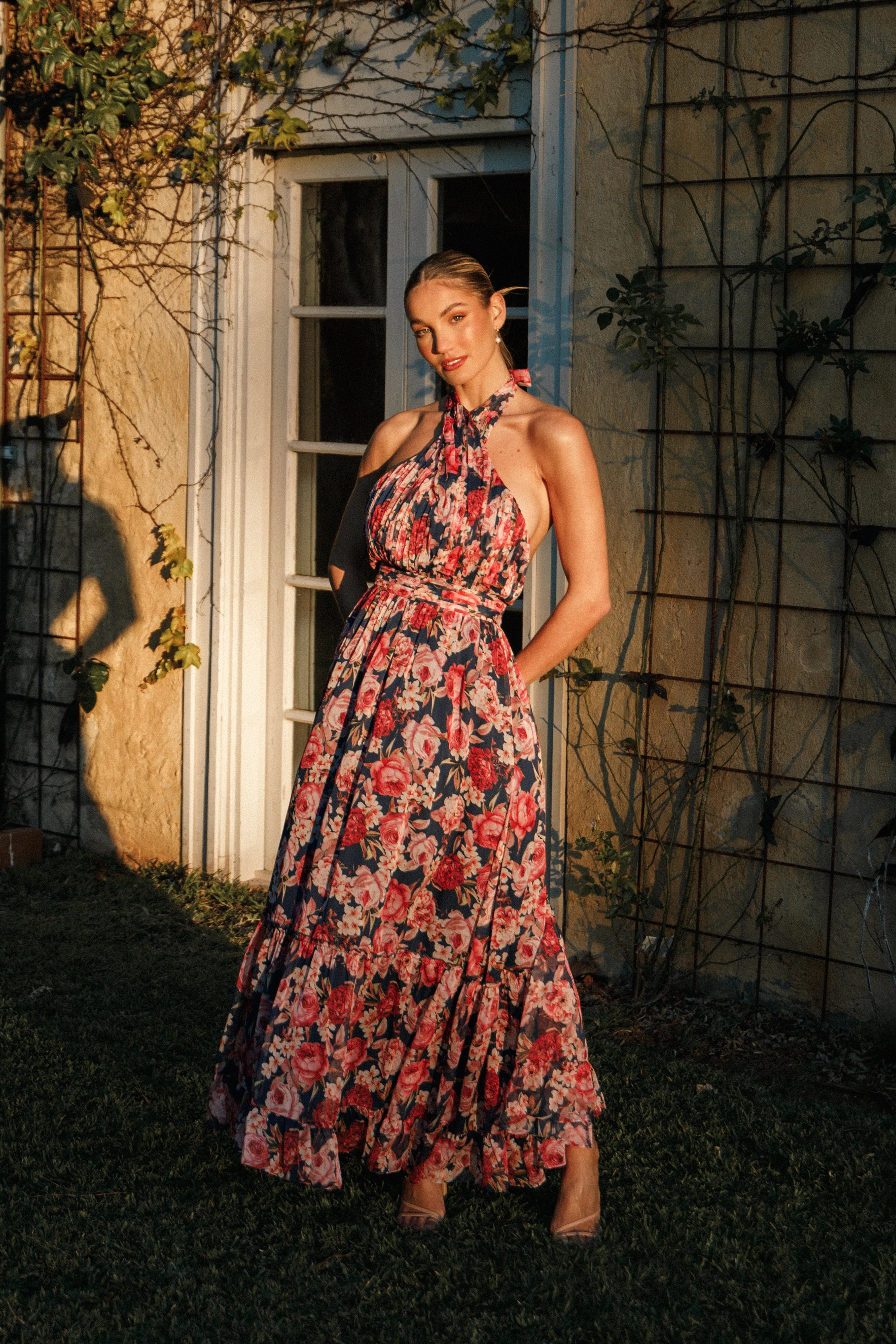 Lennon Halterneck Maxi Dress Navy Floral