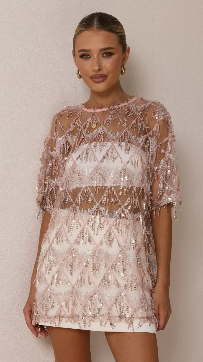 Lira Sequin Tee Pink