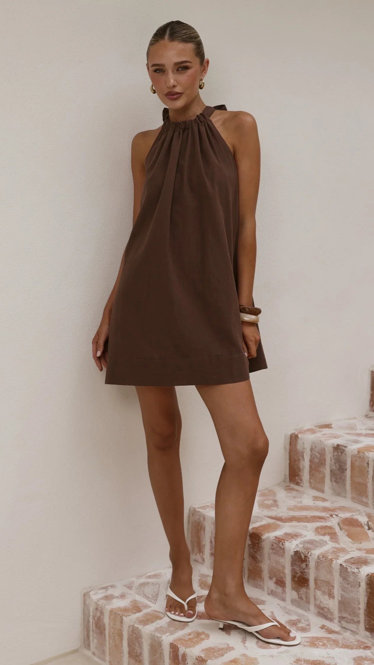 Demy Halter Mini Dress Chocolate