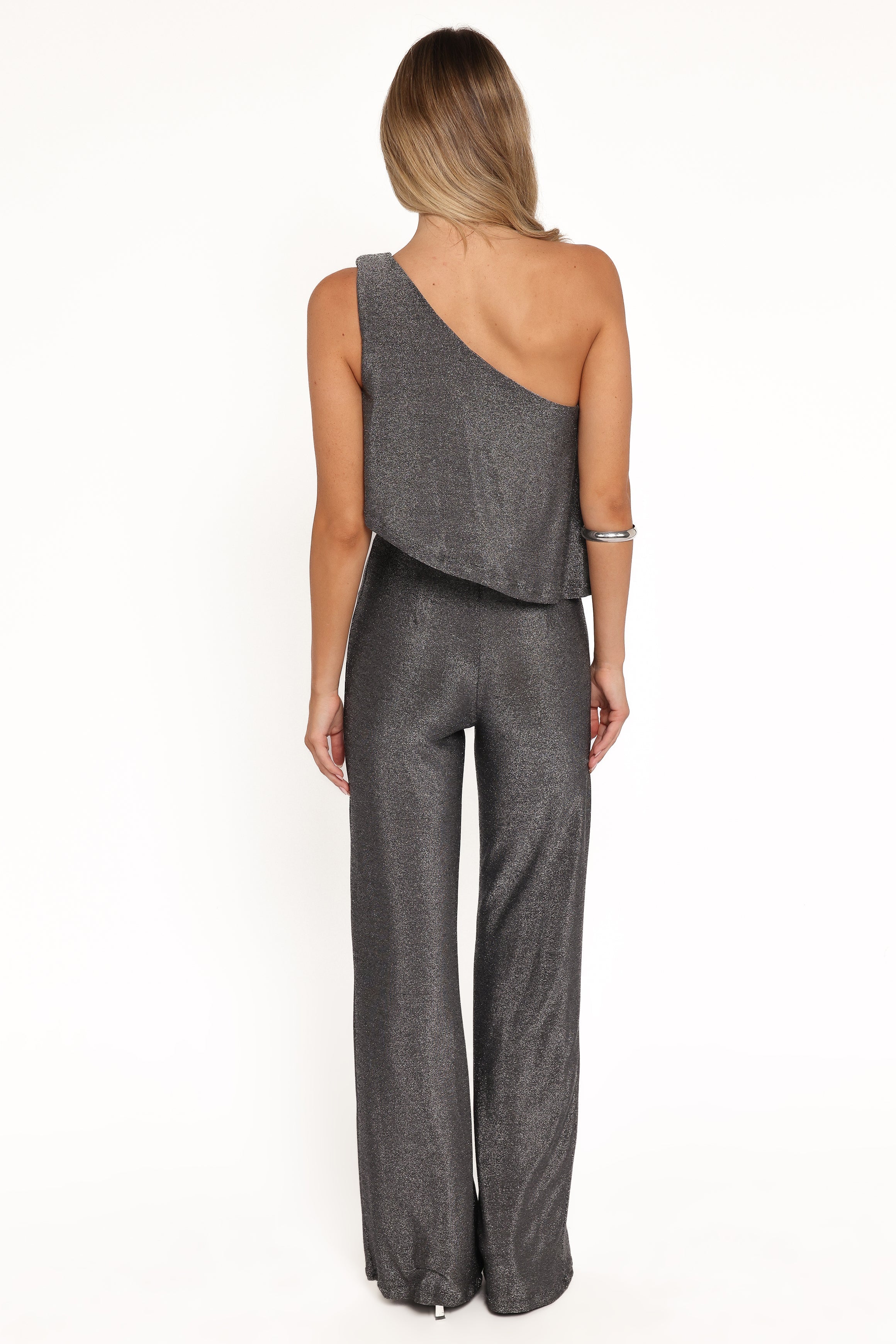 Anna One Shoulder Lurex Jumpsuit Black Silver