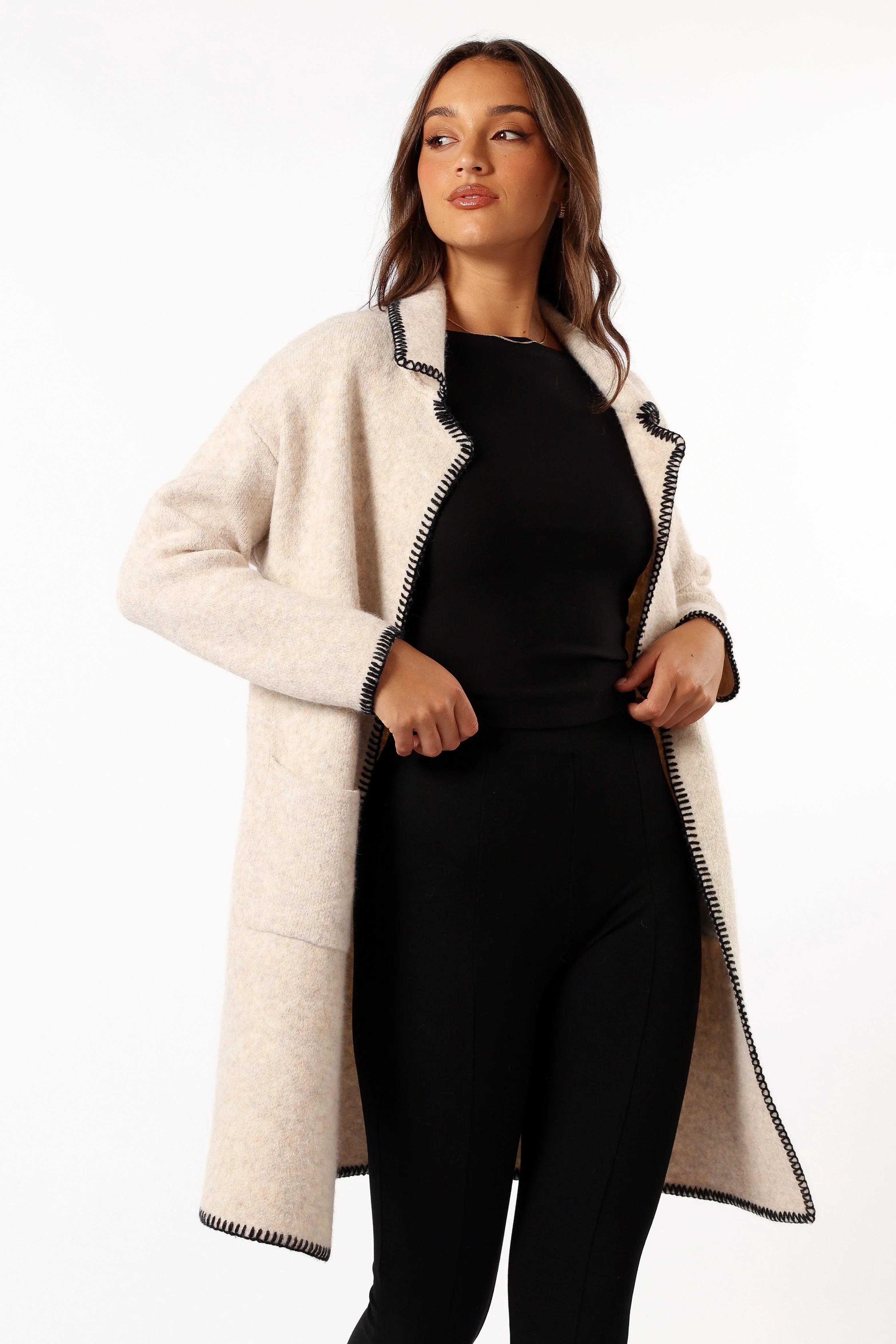 Oaklynn Contrast Stitch Coatigan Oat