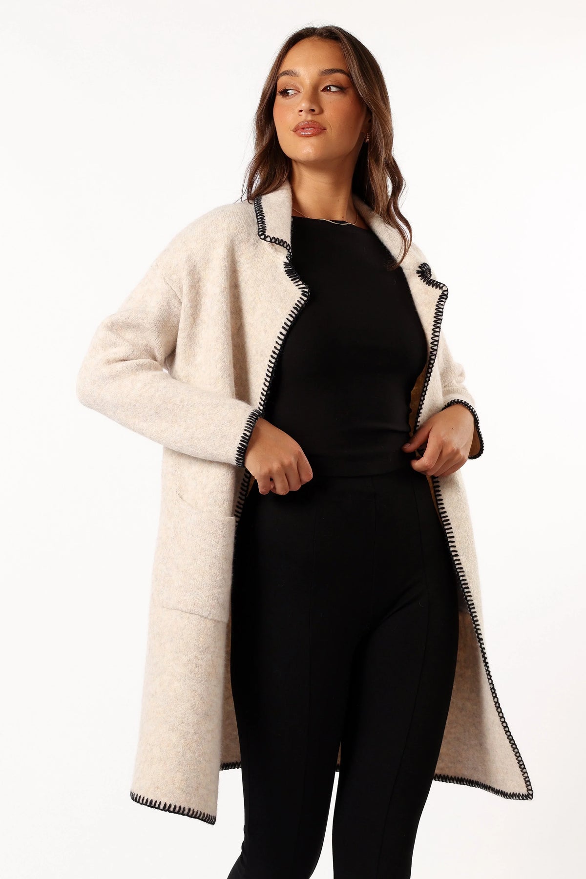 Oaklynn Contrast Stitch Coatigan Oat