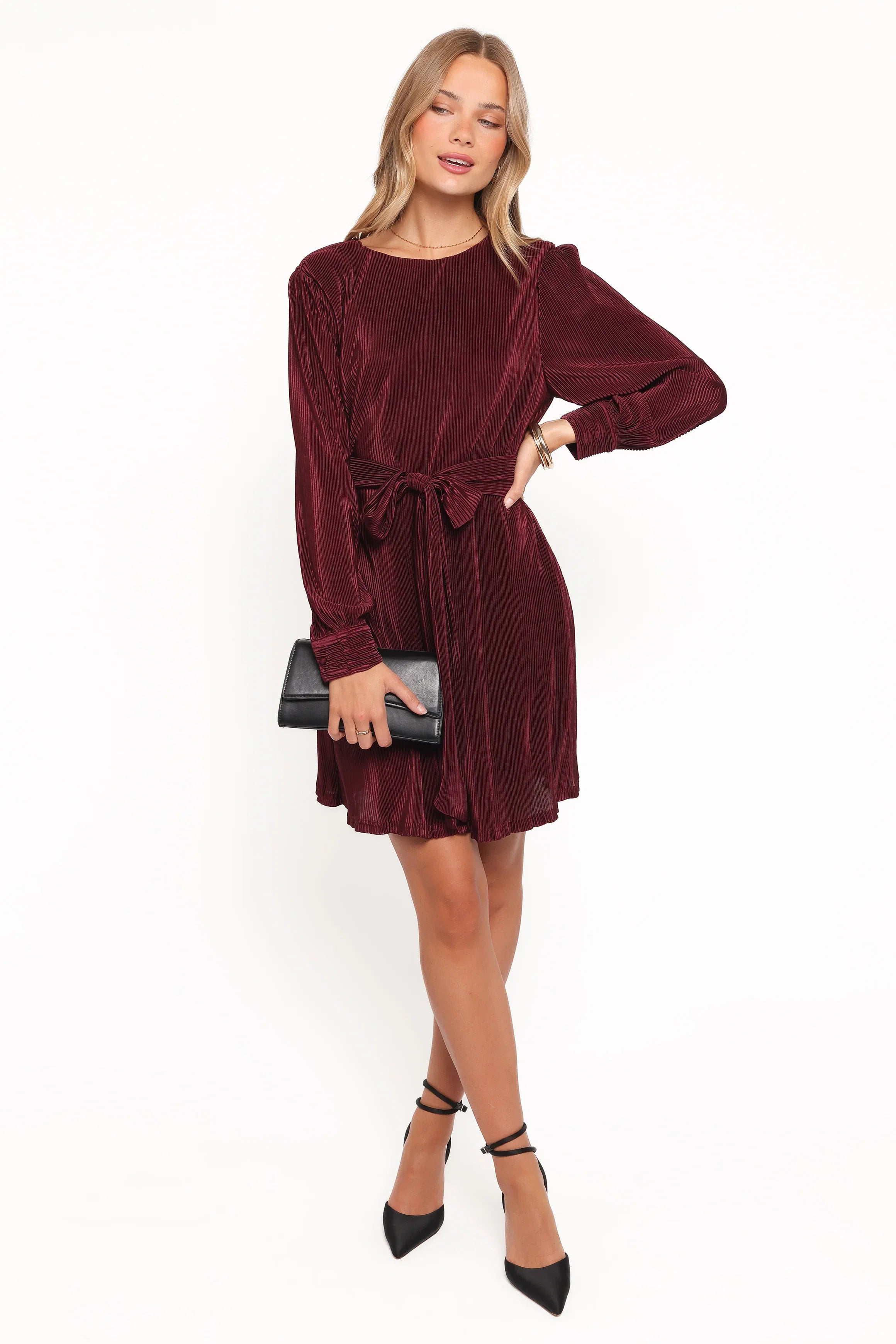 Joy Plisse Mini Dress Burgundy