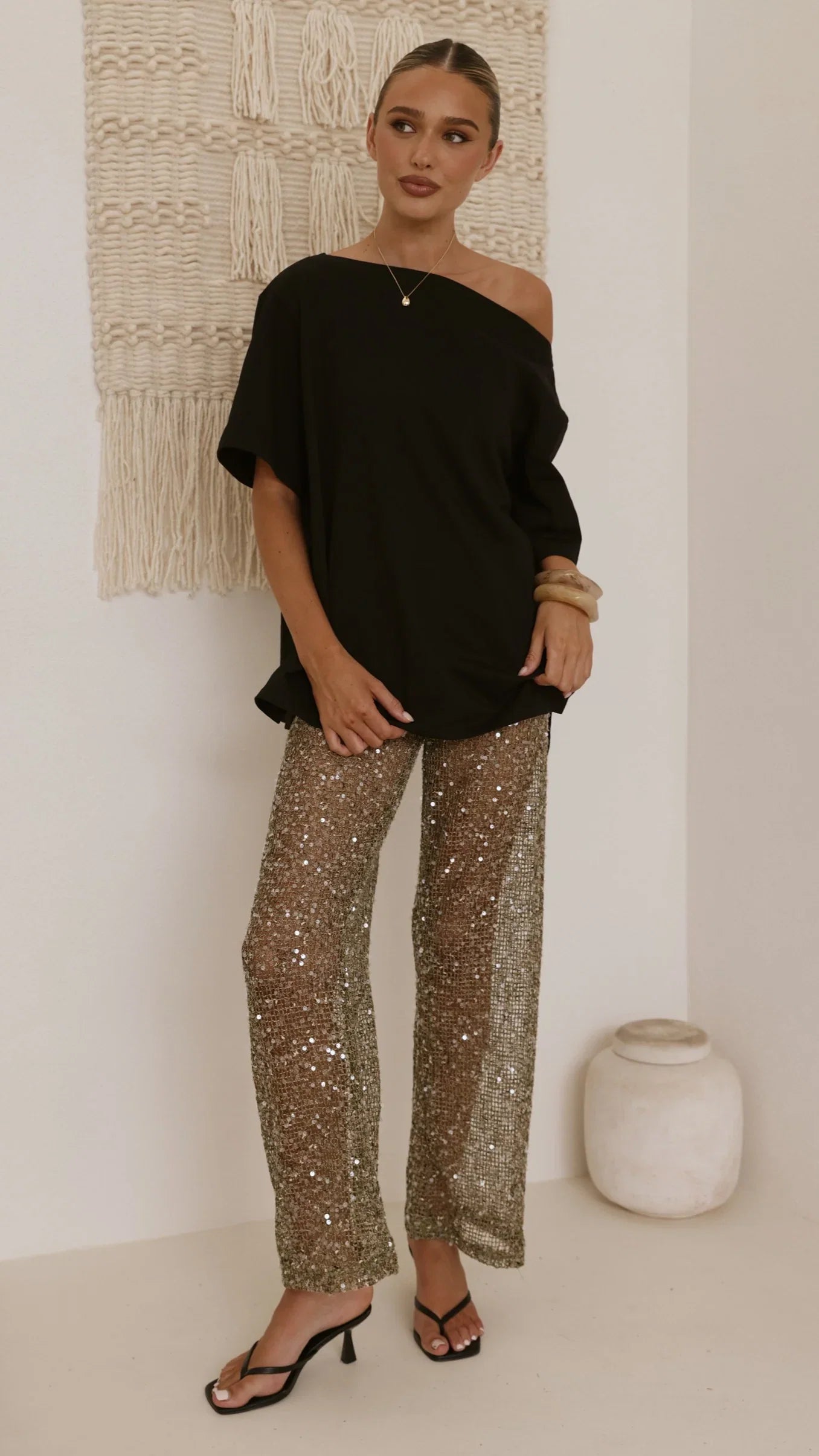 Zinnia Sequins Pant Khaki