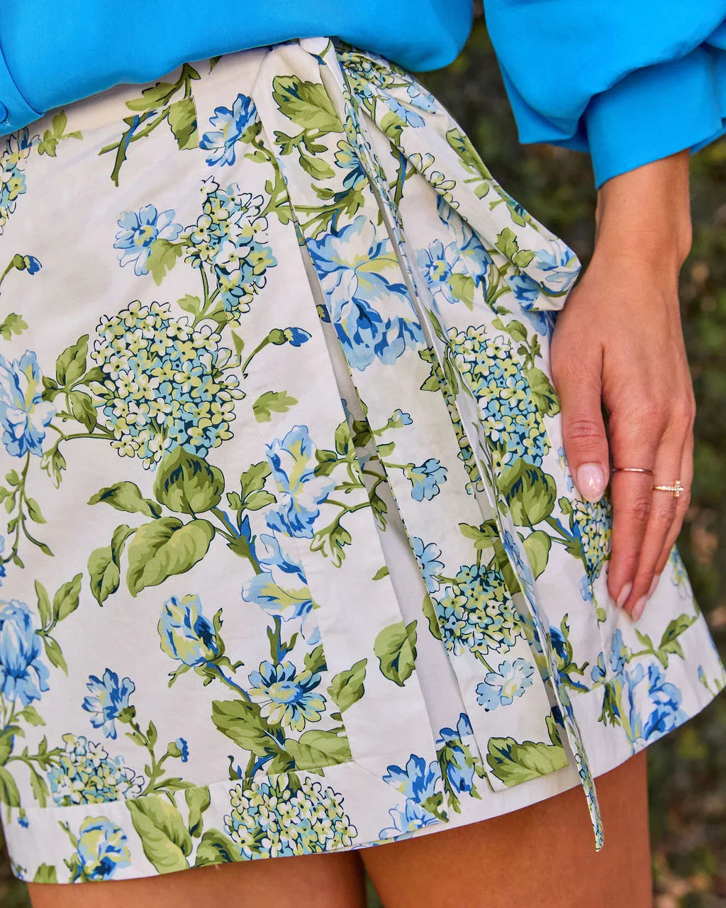 Whispering Blooms Floral Wrap Tie Mini Skirt
